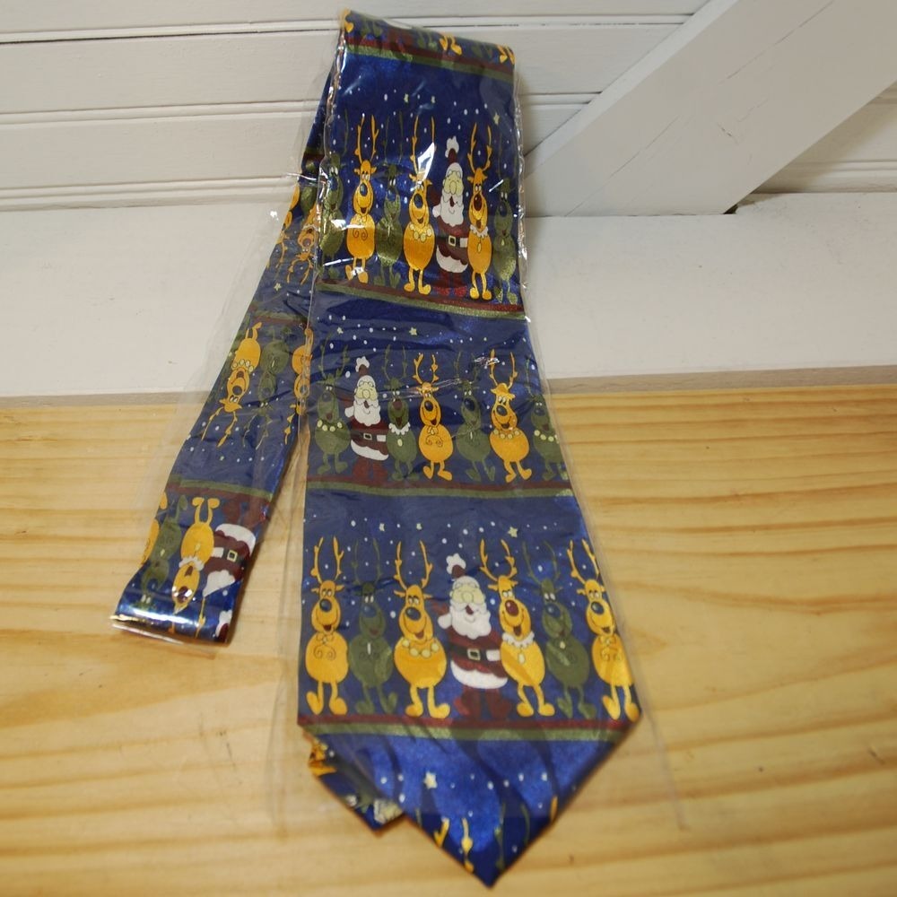 Vintage Gold City Neck Tie Christmas Santa‎ Reindeer Silk Accessory NWOT